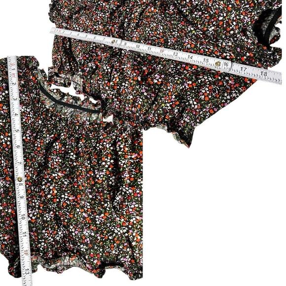 Ditsy Floral Poplin Scrunch Top Womens Sm Whimsigoth Fairy Dark Coquette Cottage - Picture 6 of 8